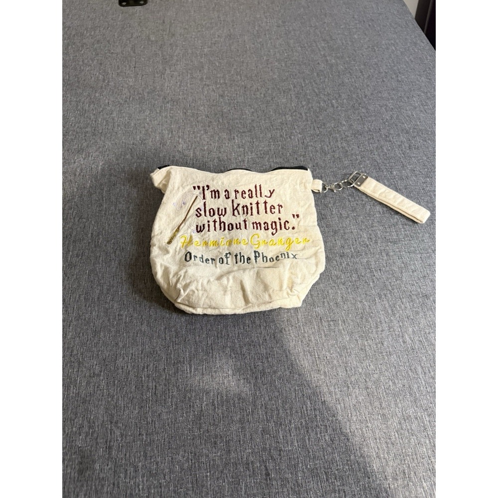 Harry Potter Canvas Makeup Bag Zipper Wrist Strap Beige 11x8 Hermione Granger